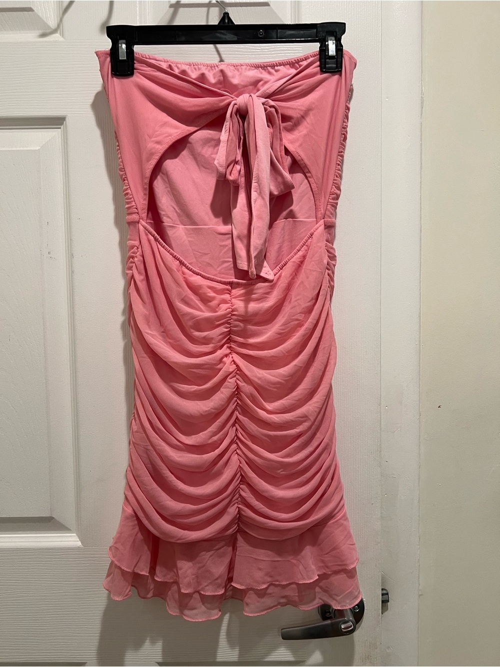 Pink Ruched Strapless Ruffle Mini Dress - Picture 3 of 4